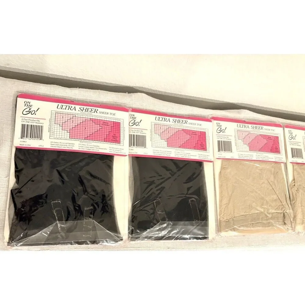Lot of 4 On The Go Size 3 Ultra Sheer Jet Black & Oatmeal Stockings Large
